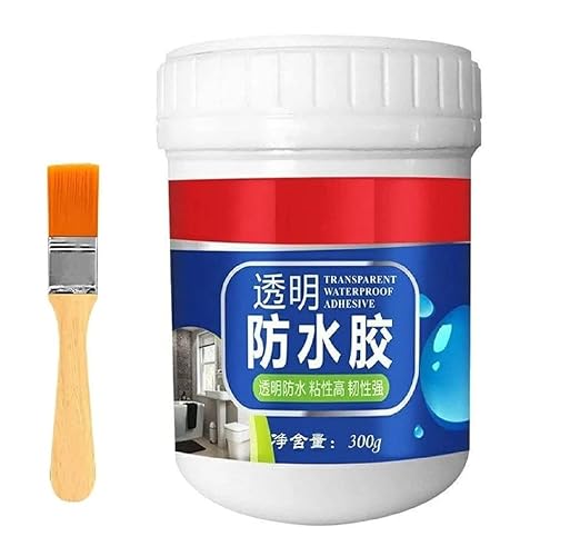 Crack Seal Glue 300gm with Brush Transparent Waterproof Glue for Roof Leakage Crack Seal Agent Roof Water Leakage Solution Water Proof Glue Transparent Glue Waterproofing for Pipe Wall Tiles