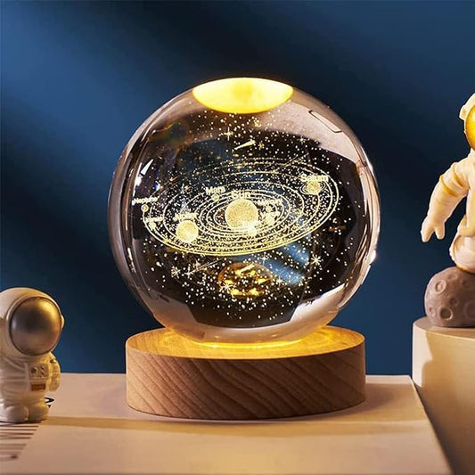 Crystal Ball Galaxy Lamp Ball, Galaxy Crystal Ball Light Lamp with USB Powered 3.15 Inch LED Wooden Base, Perfect for Gifts