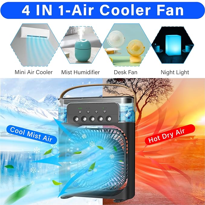 Portable Air Conditioner - Small Personal Air Cooler Quiet AC Portable Mini Computer Cooling Fan USB Powered 1/2/3H Timer, 3 Speed,